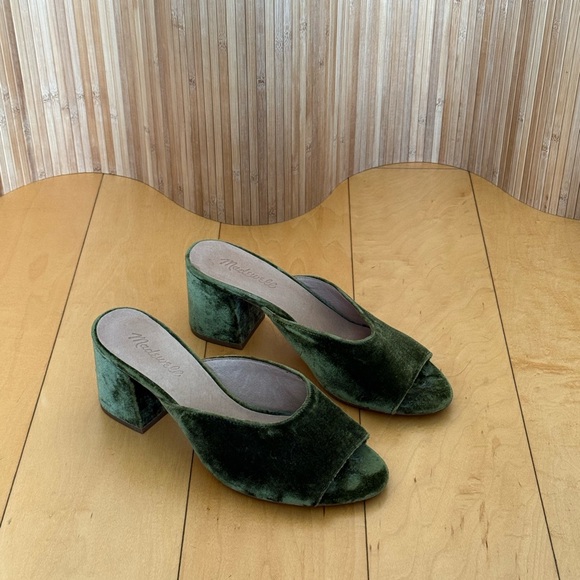 Madewell Green Velvet Block Heel Mules - Picture 2 of 3